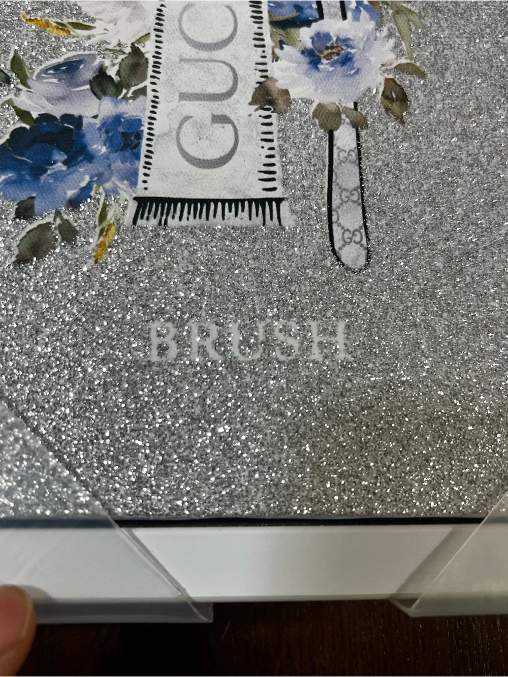 Crystal Luxe Decor Bathroom Accent Silver Glitter Triptych w/ Blue Floral Motif